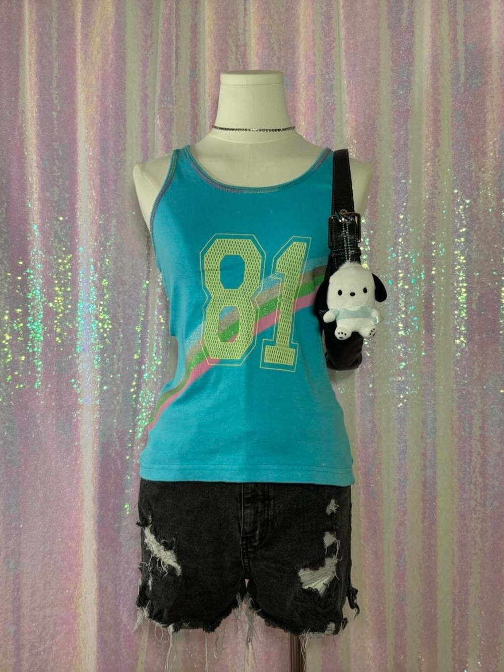 Mystik Y2K Blue Colorful Glitter Sporty 81 Tank Top ★彡